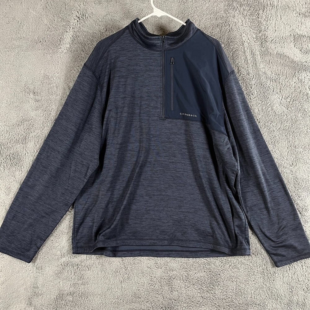 G.H. Bass & Co. 1/4 Zip Pullover Thermal Shirt Men XXL Blue Grid Textured Pocket